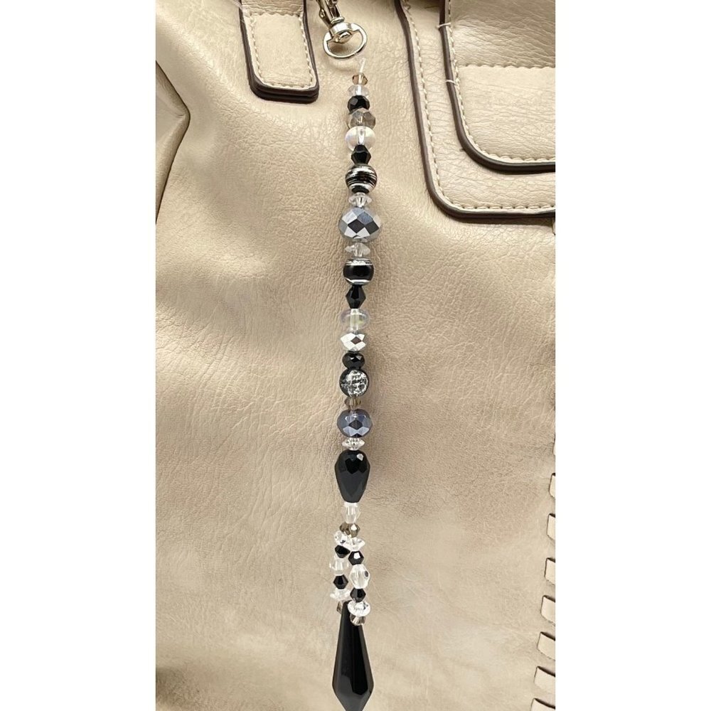 Beaded Purse Charm Suncatcher Silver Clear Black Crystal Prism Handbag Ornament